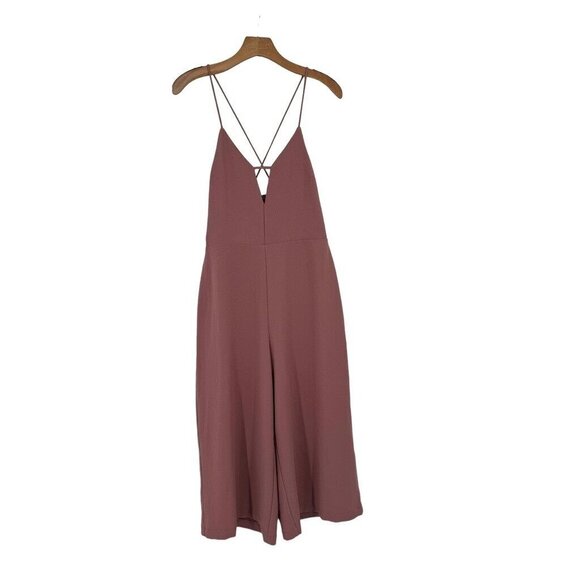 Gb Women’s Crop Jumpsuit Size Medium pink mauve sleeveless wideleg lined - Picture 9 of 10